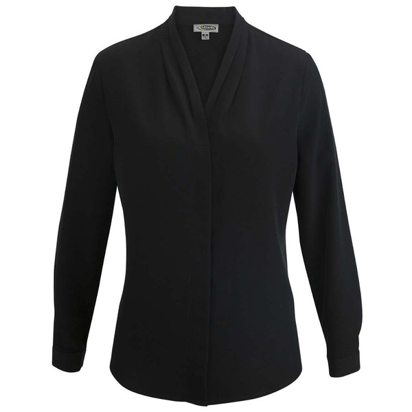 Edwards Womens Black V Neck Long Sleeve Blouse