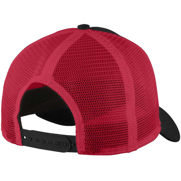 Corporate Logo New Era Black Scarlet Snapback Mesh Back Trucker Cap