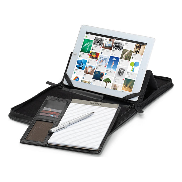 Brookstone Black Leather Tablet Stand E Padfolio