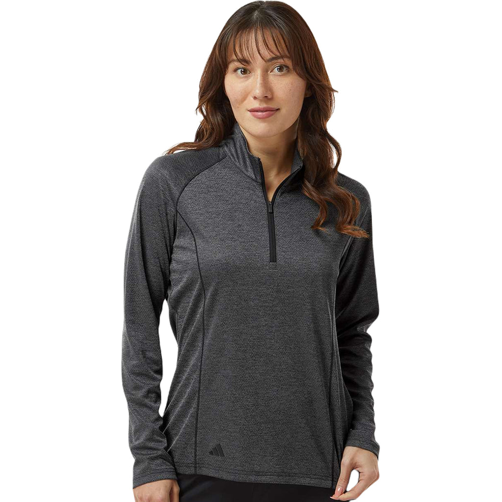 Adidas Women's Black Melange Space Dyed Quarter Zip Pullover