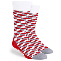 Pop Promos Red & Grey Rectangle Design Dress Socks