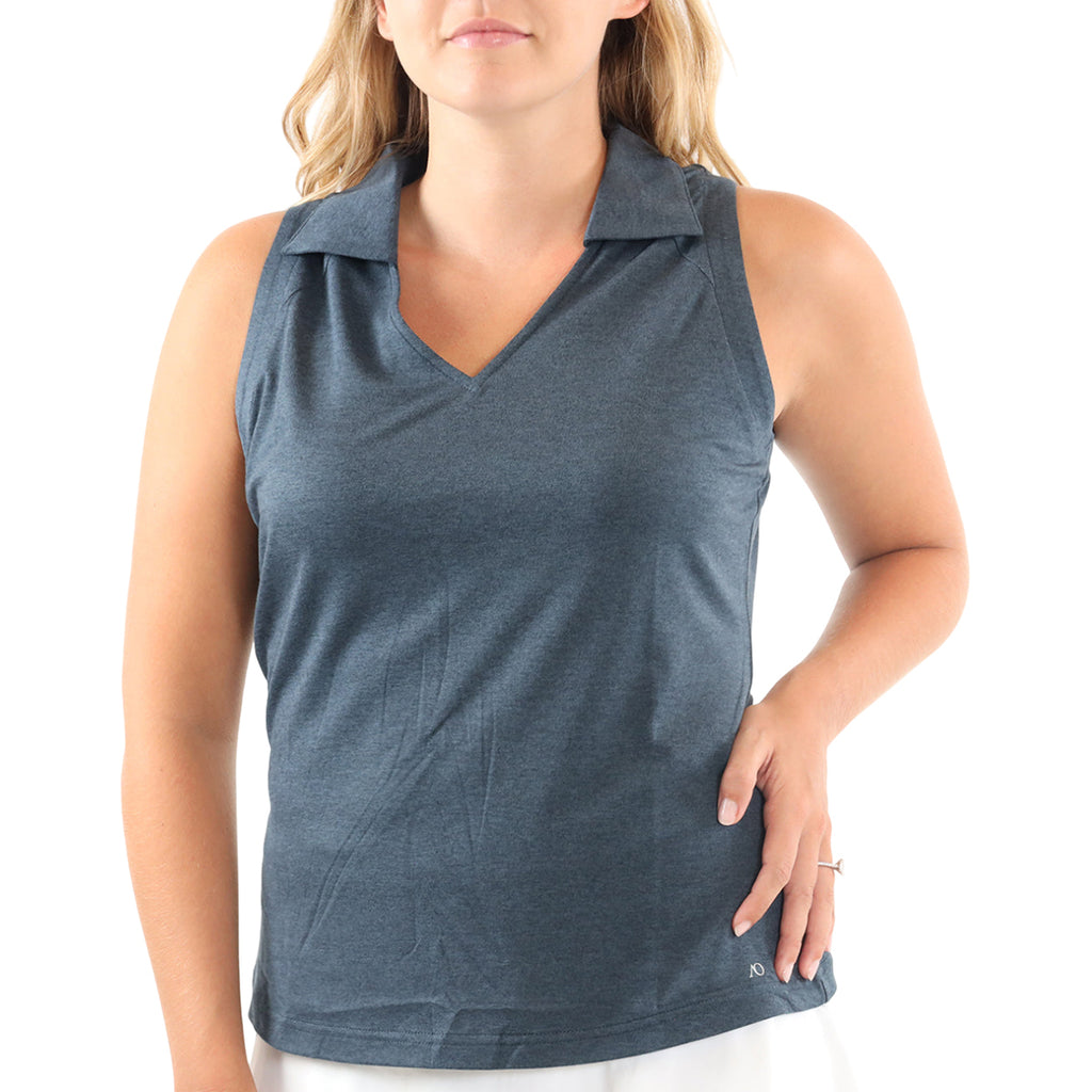 AndersonOrd Women's Navy Heather Gamer Sleeveless Polo