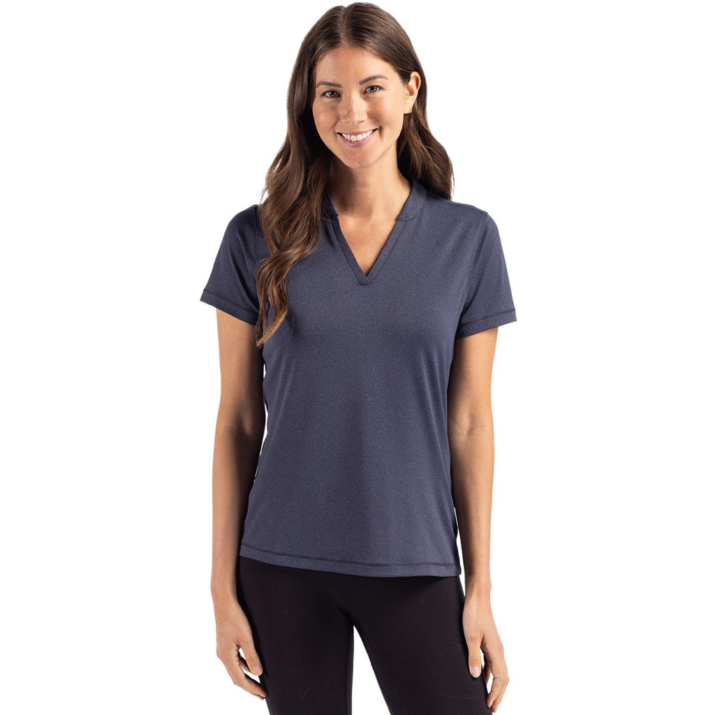 Cutter & Buck Women's Dark Navy Blue Heather Forge Heathered Stretch Blade Top