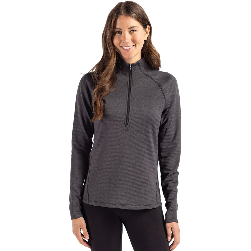 Cutter & Buck Women's Black Heather Peshastin Eco Recycled Half Zip Pullover