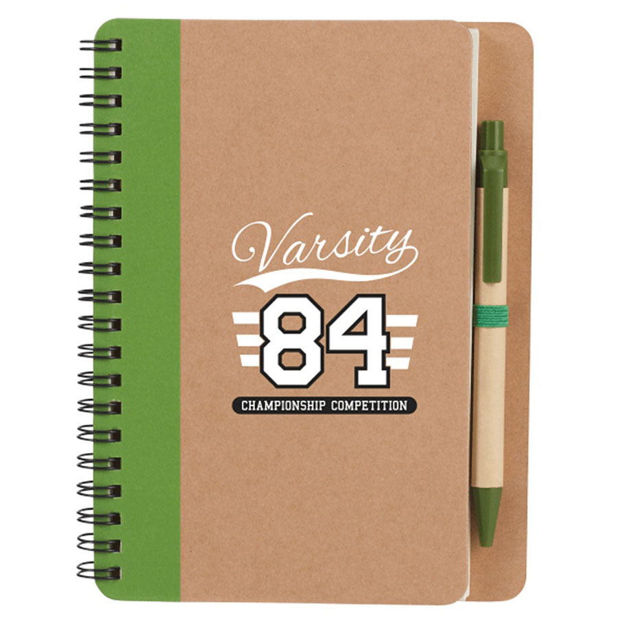 Bullet Green 5'' x 7'' Eco-Friendly Spiral Notebook with Pen