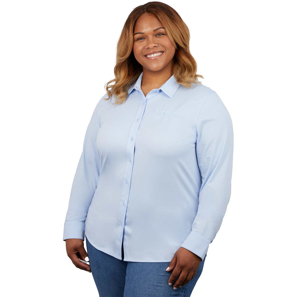 Elevate Women's Frost Blue TATRA Eco Knit Long Sleeve Button Up Shirt