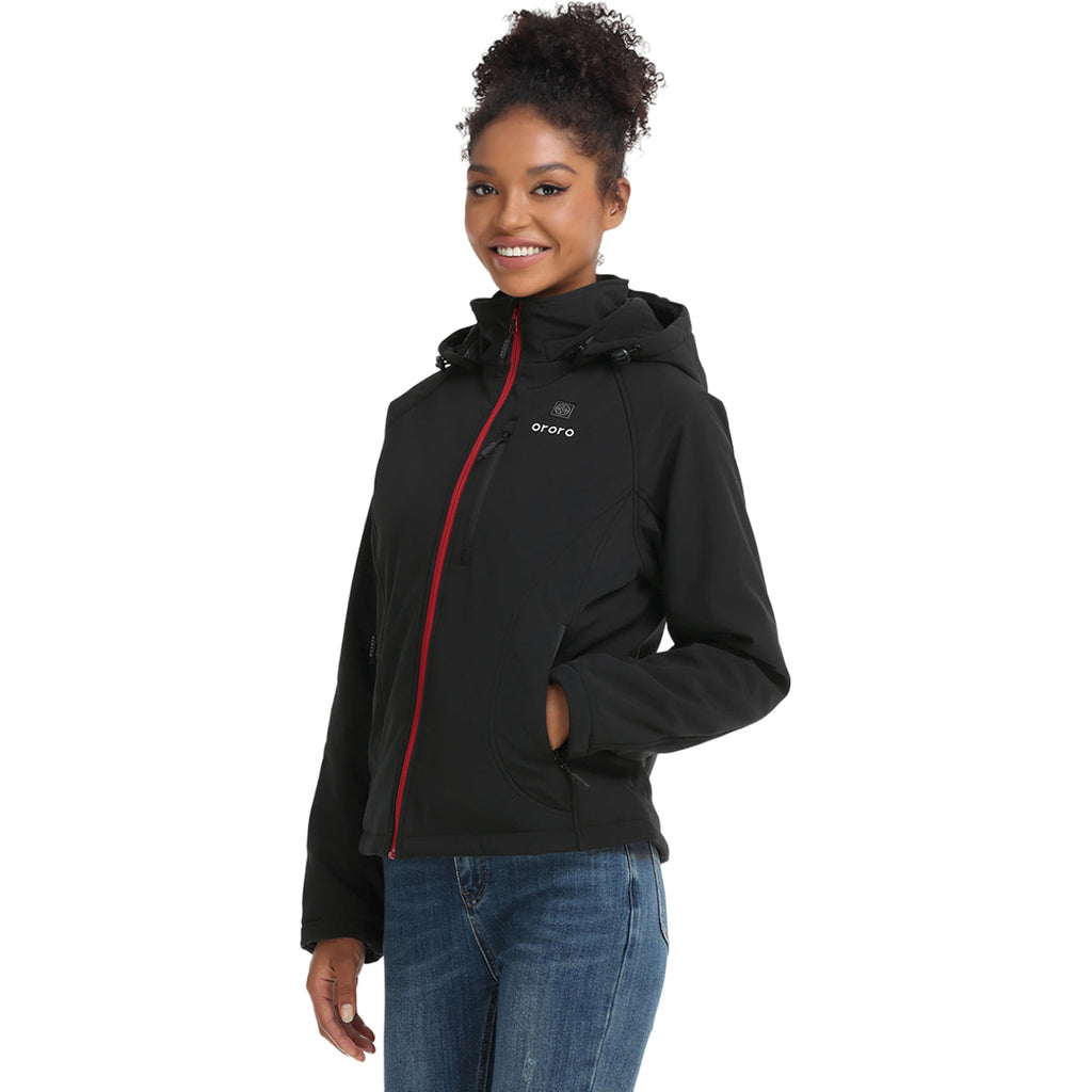 Ororo Women's Black Heated Jacket - Red Zipper