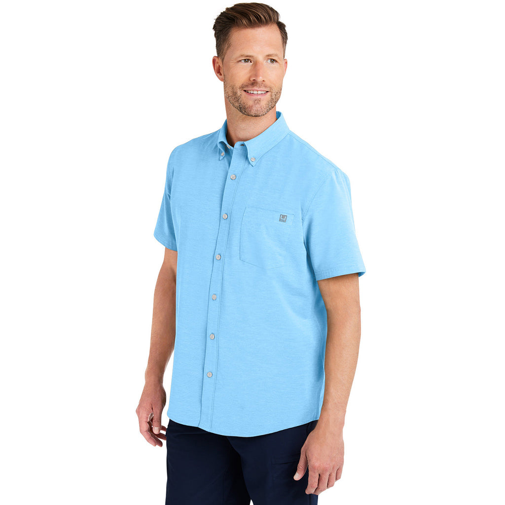 HUK Men's Marolina Blue Kona Solid Short Sleeve Shirt