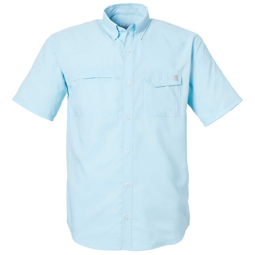 HUK Men's Crystal Blue Tide Point Short Sleeve Shirt