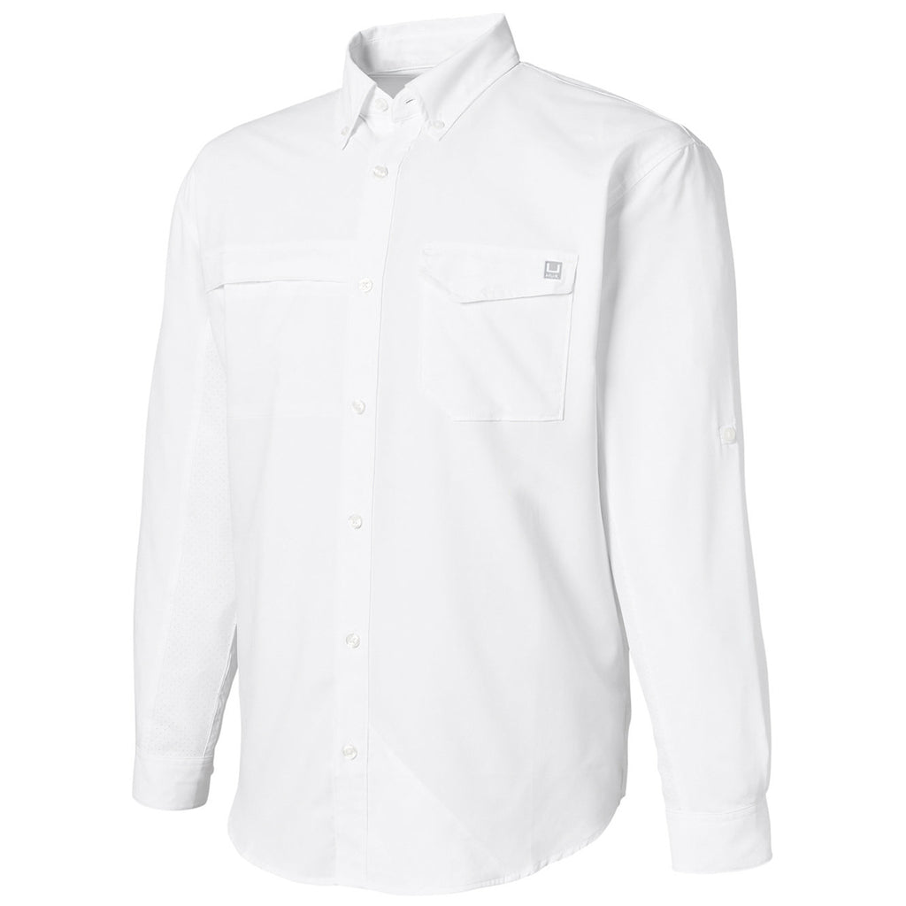 HUK Men's White Tide Point Long Sleeve Shirt