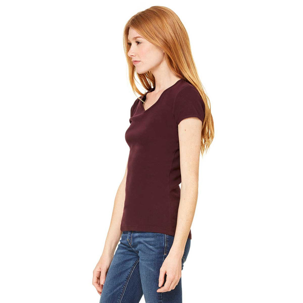 Bella + Canvas Women's Plum Stretch Rib Short-Sleeve V-Neck T-Shirt