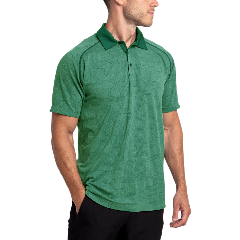 UNRL Men's Tourney Green Camo Knit Polo