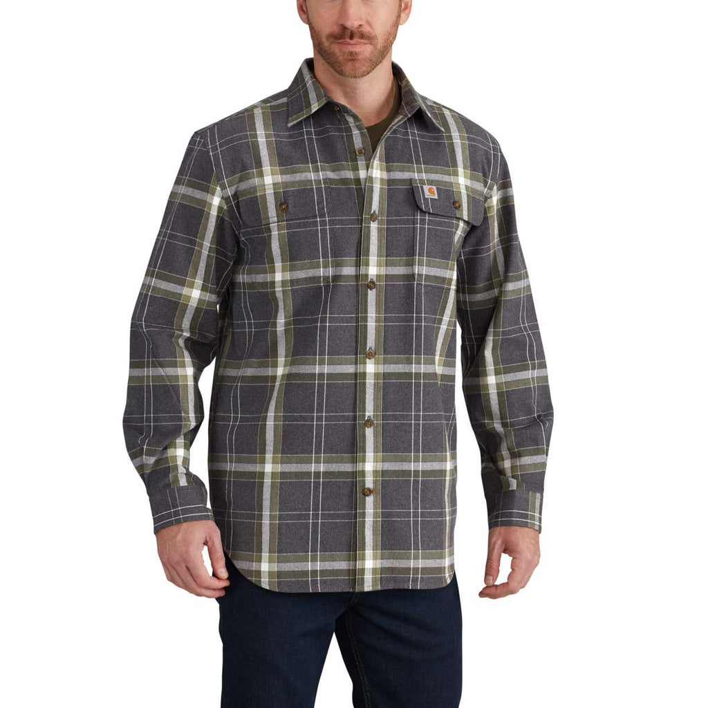 Carhartt Men's Black Heather Hubbard Plaid Flannel Shirt