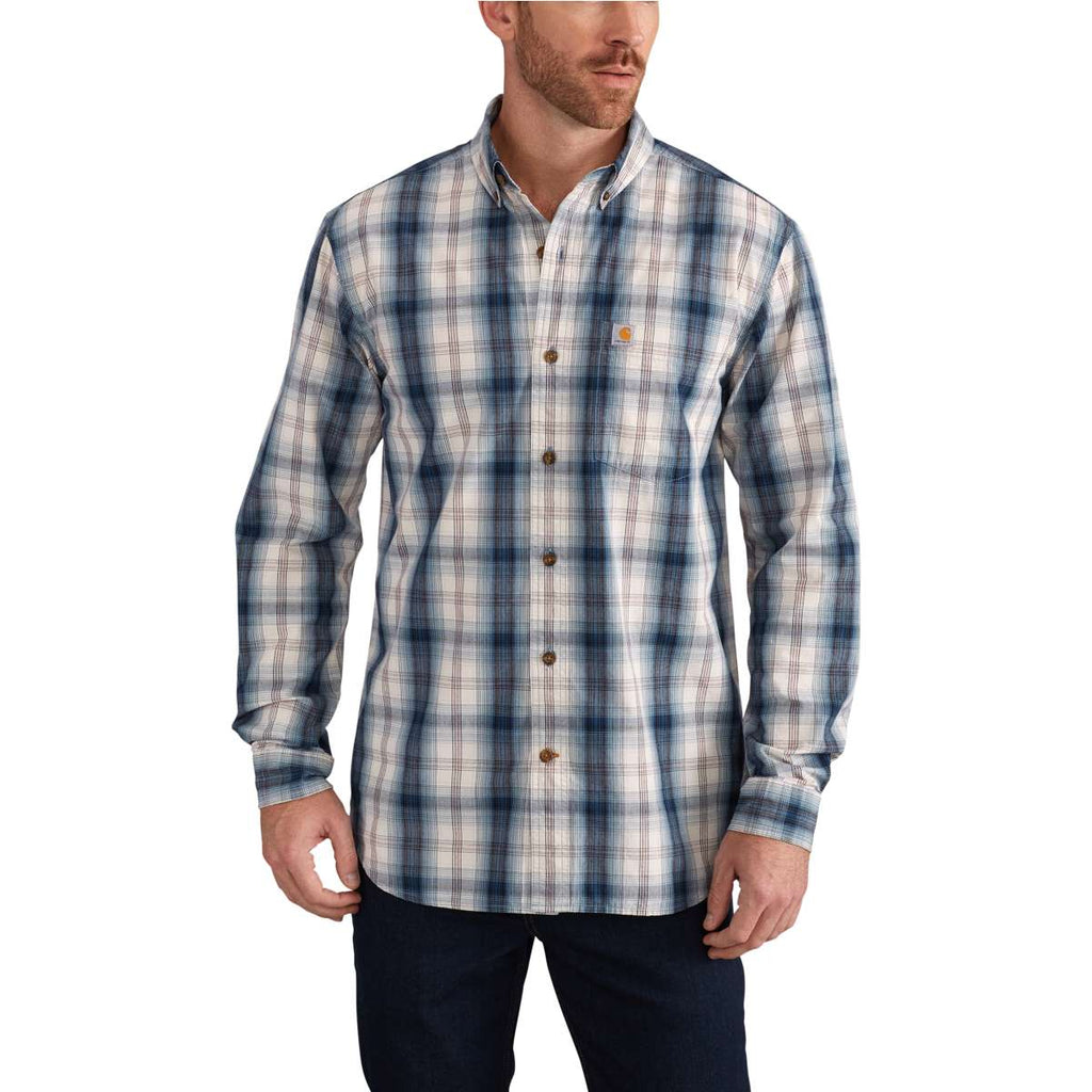 Carhartt Men's Stream Blue Essential Plaid Button Down Long Sleeve Shirt