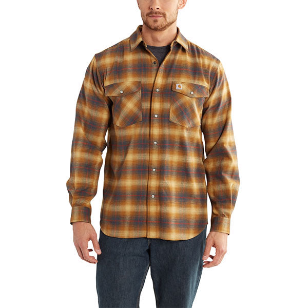 Carhartt Men's Carhartt Brown Rugged Flex Hamilton Snap Front Plaid Sh