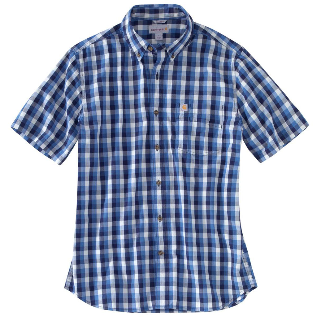 Carhartt Men's Federal Blue Essential Plaid Button Down Short Sleeve S
