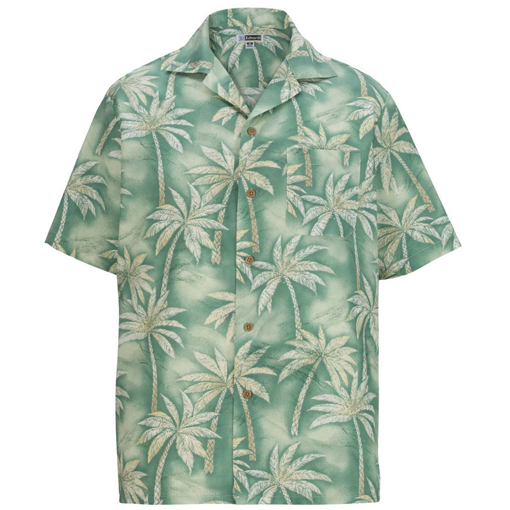 Edwards Men's Sage Tropical Palm Tree Camp Shirt