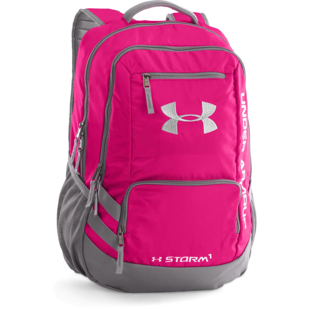Under Armour Storm 1 Backpack Gray Pink Full Size Lots of Pockets,  embroidered
