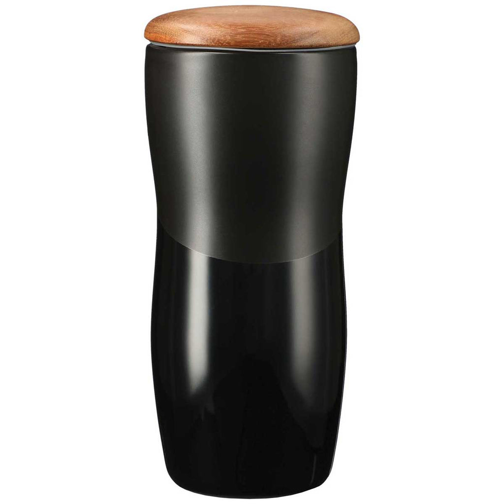 Leed's Black Reno Double Wall Ceramic Tumbler with Wood Lid 10oz