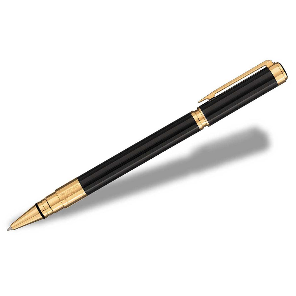 Waterman Black Lacquer Gold Trim Perspective Rollerball Pen with Black Ink