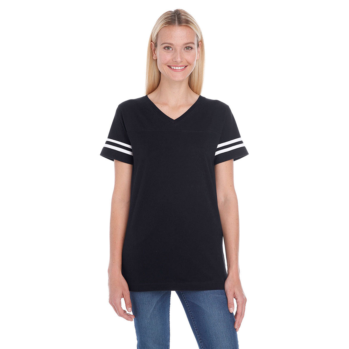 LAT 3537 Ladies' Football Fine Jersey T-Shirt - Black/ White - S