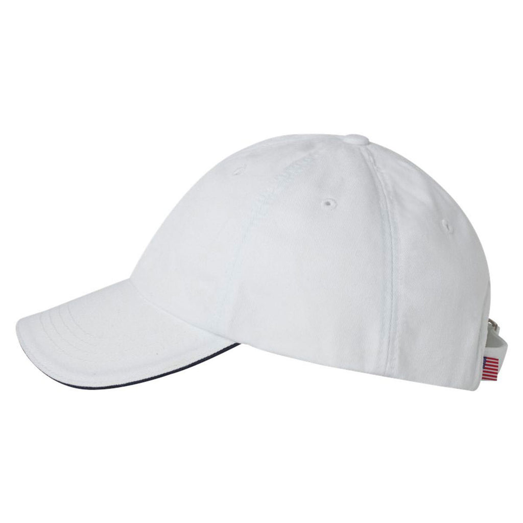 Bayside White/Navy USA-Made Unstructured Twill Cap with Sandwich Visor