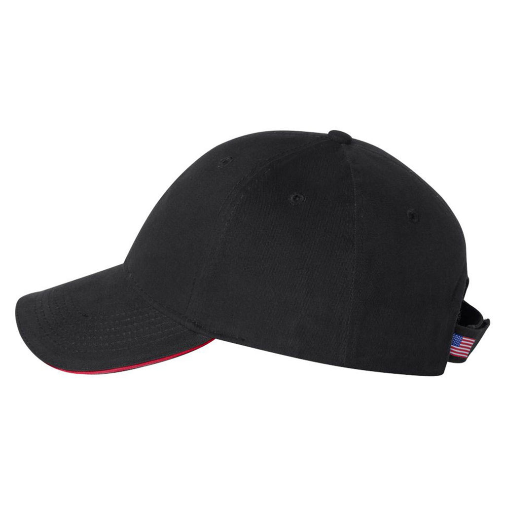 Bayside Black/Red USA-Made Structured Twill Cap with Sandwich Visor