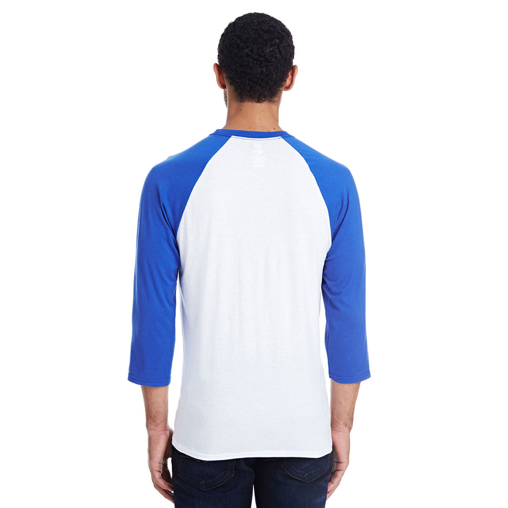 Hanes Men's White/Deep Royal 4.5 oz. 60/40 Ringspun Cotton/Polyester X-Temp Baseball T-Shirt