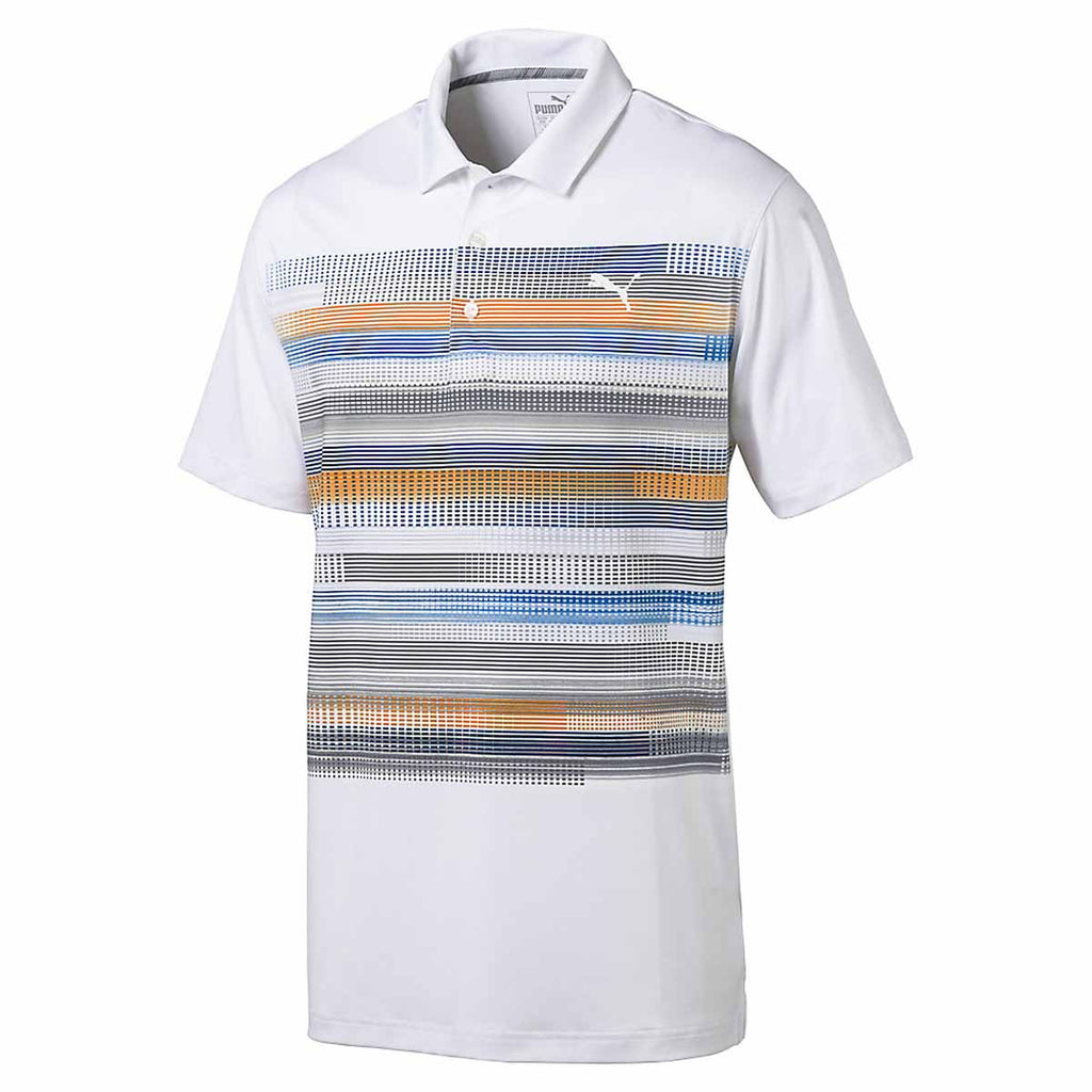 Puma Golf Men's Bright White/Vibrate Orange Pixel Golf Polo