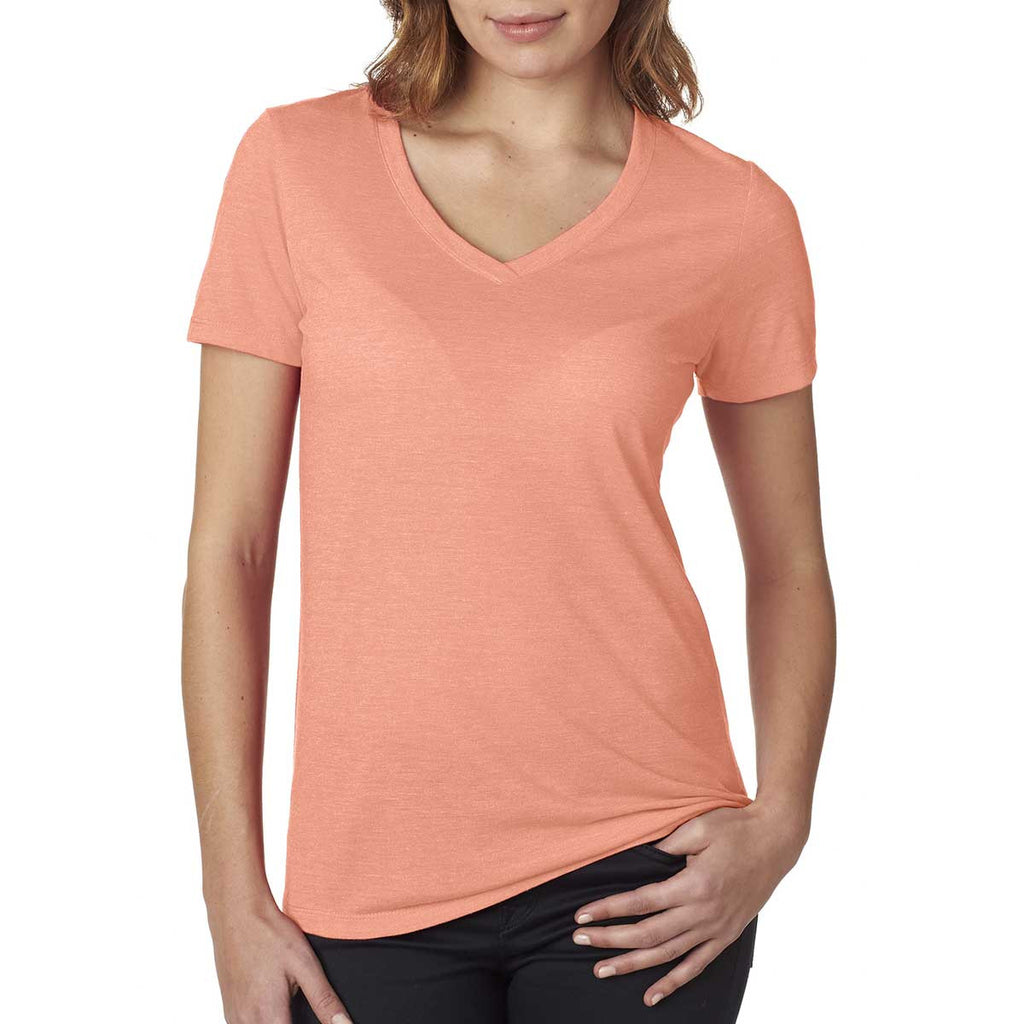 Next Level Women's Light Orange Poly/Cotton V-Neck Tee