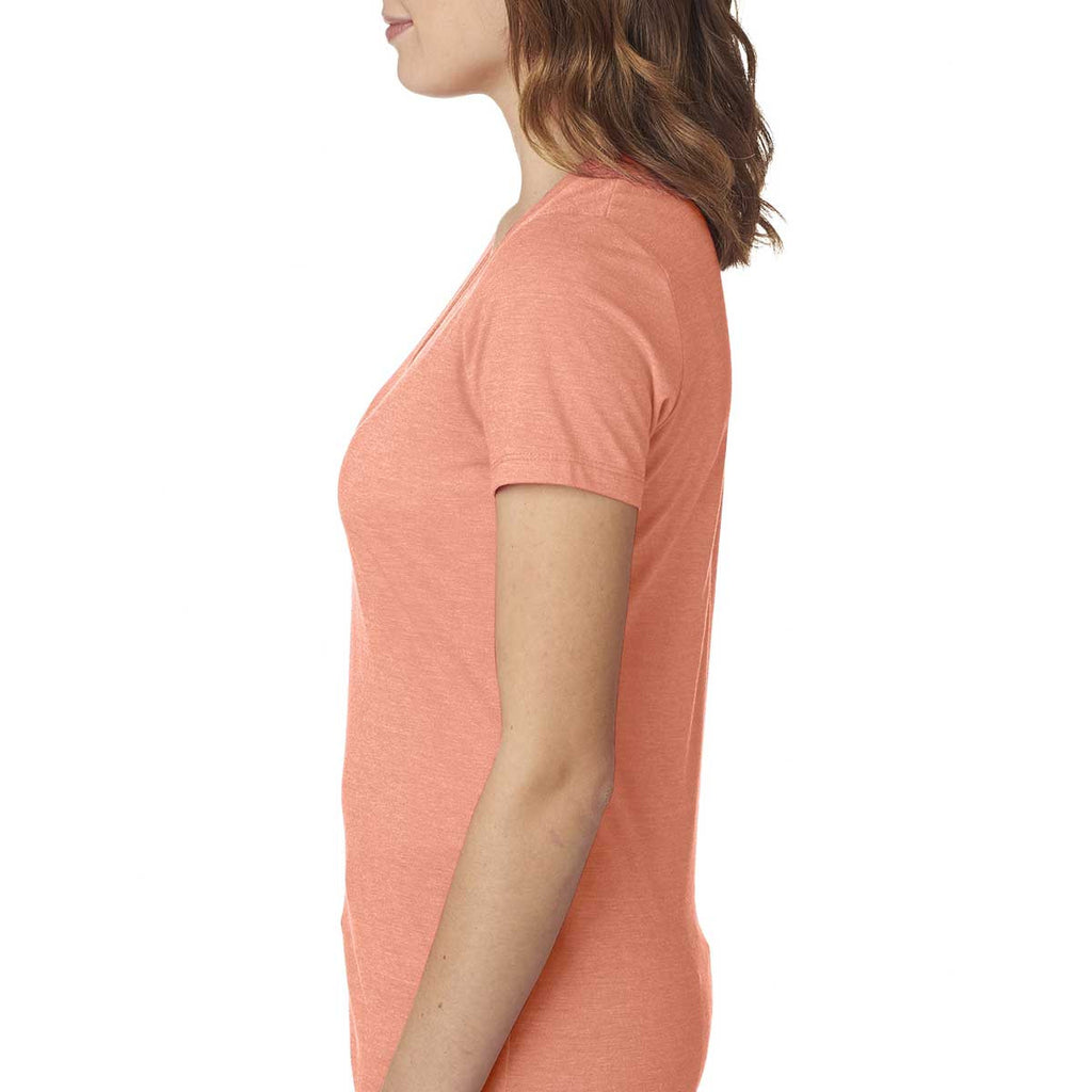 Next Level Women's Light Orange Poly/Cotton V-Neck Tee