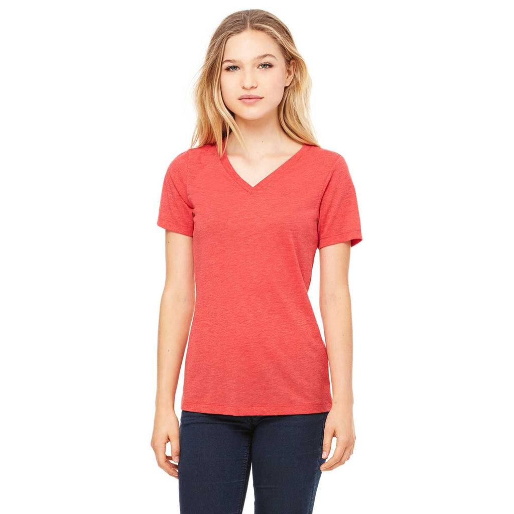 Bella + Canvas Women's Red Triblend Relaxed Jersey Short-Sleeve V-Neck