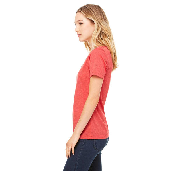 Bella + Canvas Women's Red Triblend Relaxed Jersey Short-Sleeve V-Neck