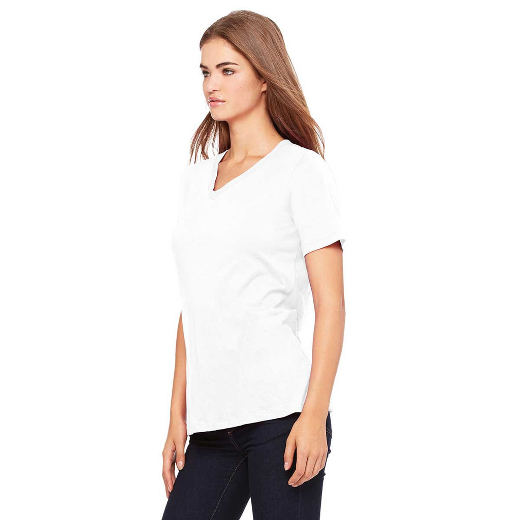 Bella + Canvas Women's White Relaxed Jersey Short-Sleeve V-Neck T-Shir