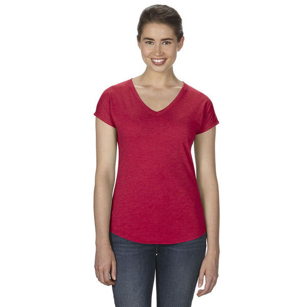 Anvil Women's Heather Red Triblend V-Neck T-Shirt