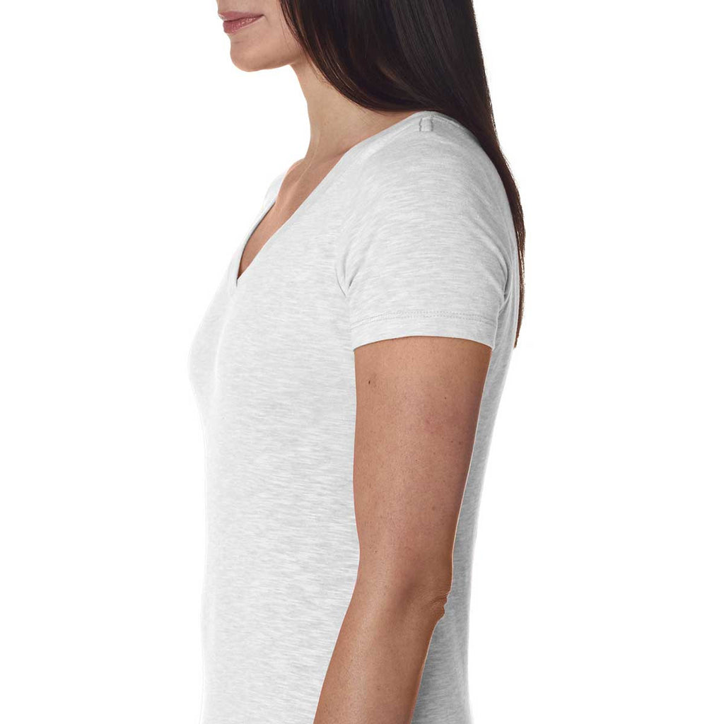 Next Level Women's White Slub Crossover V-Neck Tee