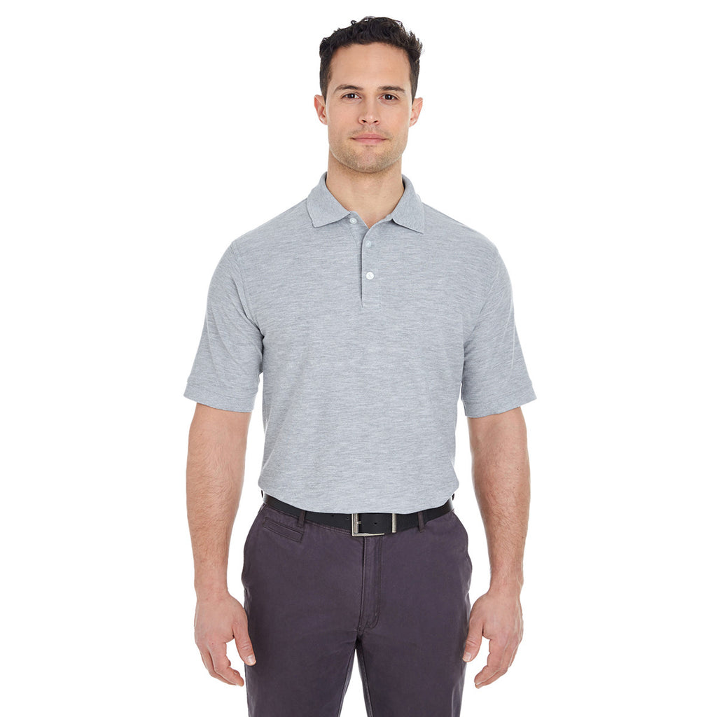 UltraClub Men's Heather Grey Platinum Honeycomb Pique Polo