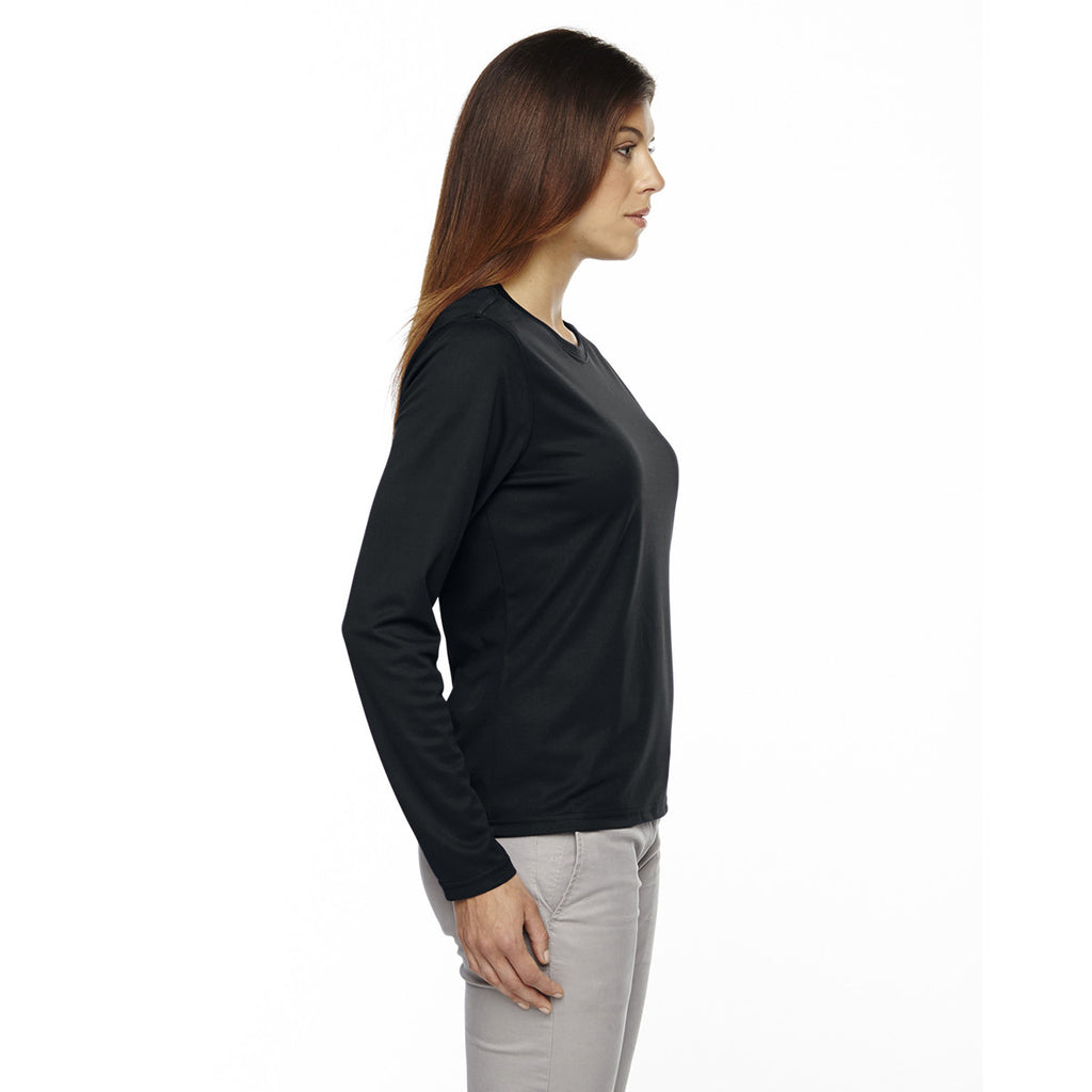 Core 365 Women's Black Agility Performance Long-Sleeve Pique Crewneck