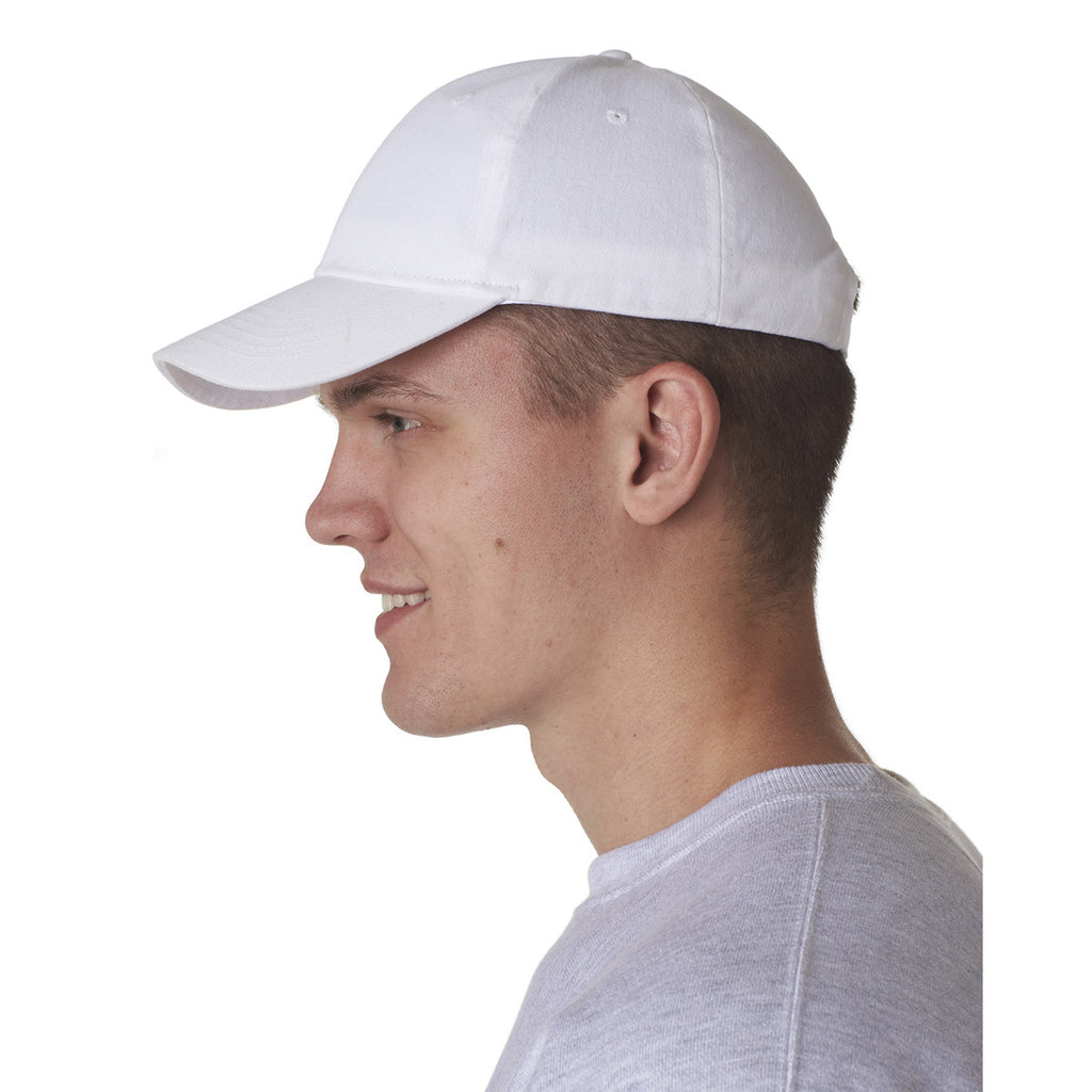 UltraClub Men's White Classic Cut Brushed Cotton Twill Structured Cap