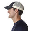 UltraClub Men's Black/Stone Classic Cut Brushed Cotton Twill Unstructured Trucker Cap