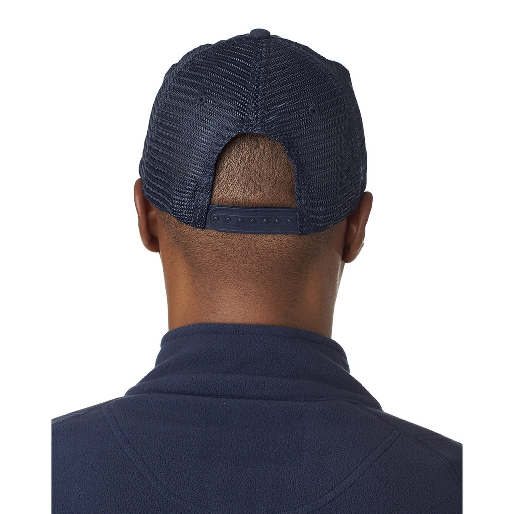 UltraClub Men's Navy/Navy Classic Cut Brushed Cotton Twill Unstructured Trucker Cap