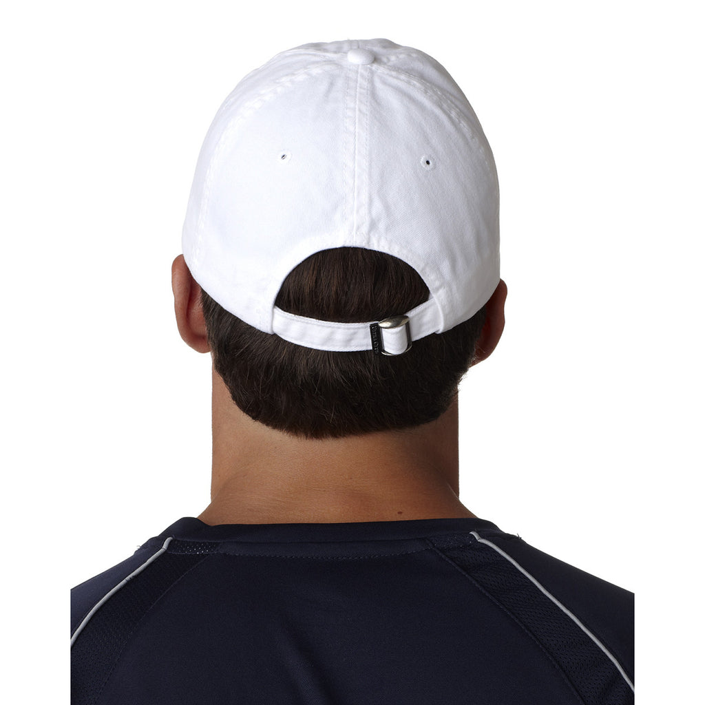 UltraClub Men's White Classic Cut Heavy Brushed Cotton Twill Unstructured Cap