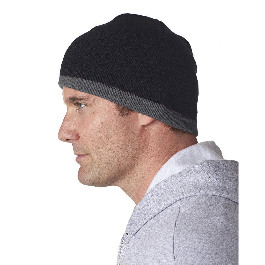 UltraClub Men's Black/Medium Grey Two-Tone Knit Beanie