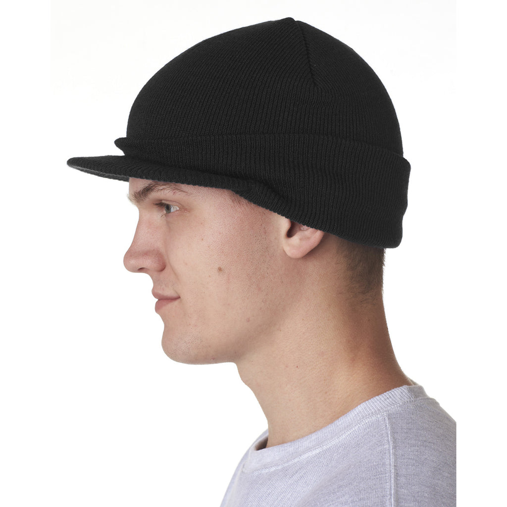 UltraClub Men's Black Knit Beanie with Lid