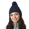 UltraClub Women's Navy Knit Pom-Pom Beanie with Cuff