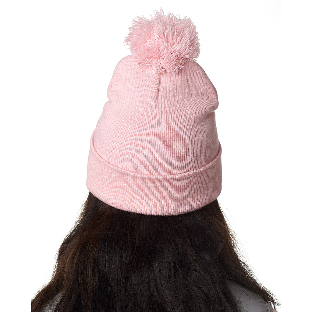 UltraClub Women's Pink Knit Pom-Pom Beanie with Cuff