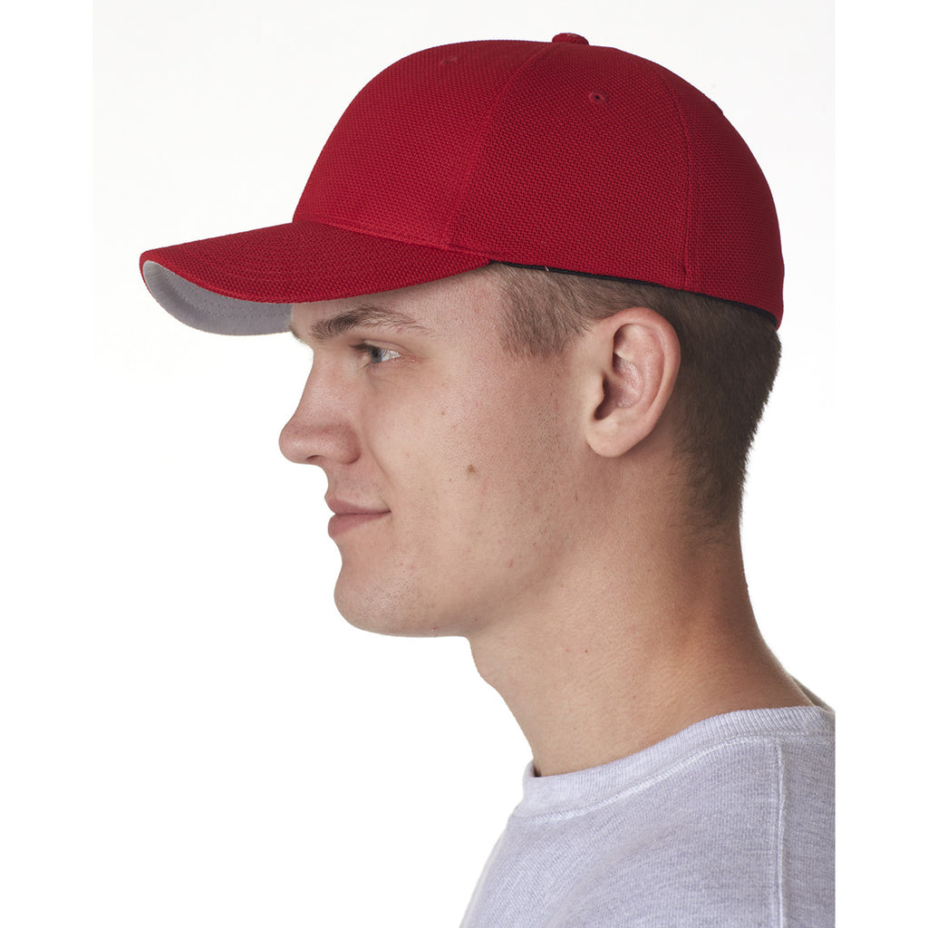 UltraClub Men's Red Flexfit Pique Mesh Cool & Dry Cap