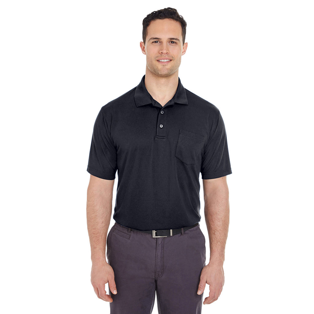 UltraClub Men's Black Cool & Dry Mesh Pique Polo with Pocket