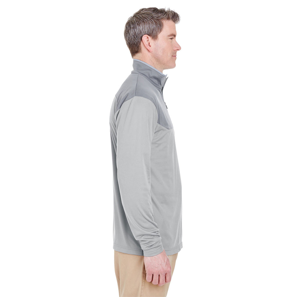 UltraClub Men's Silver/Gravel Cool & Dry Sport Colorblock Quarter-Zip Pullover