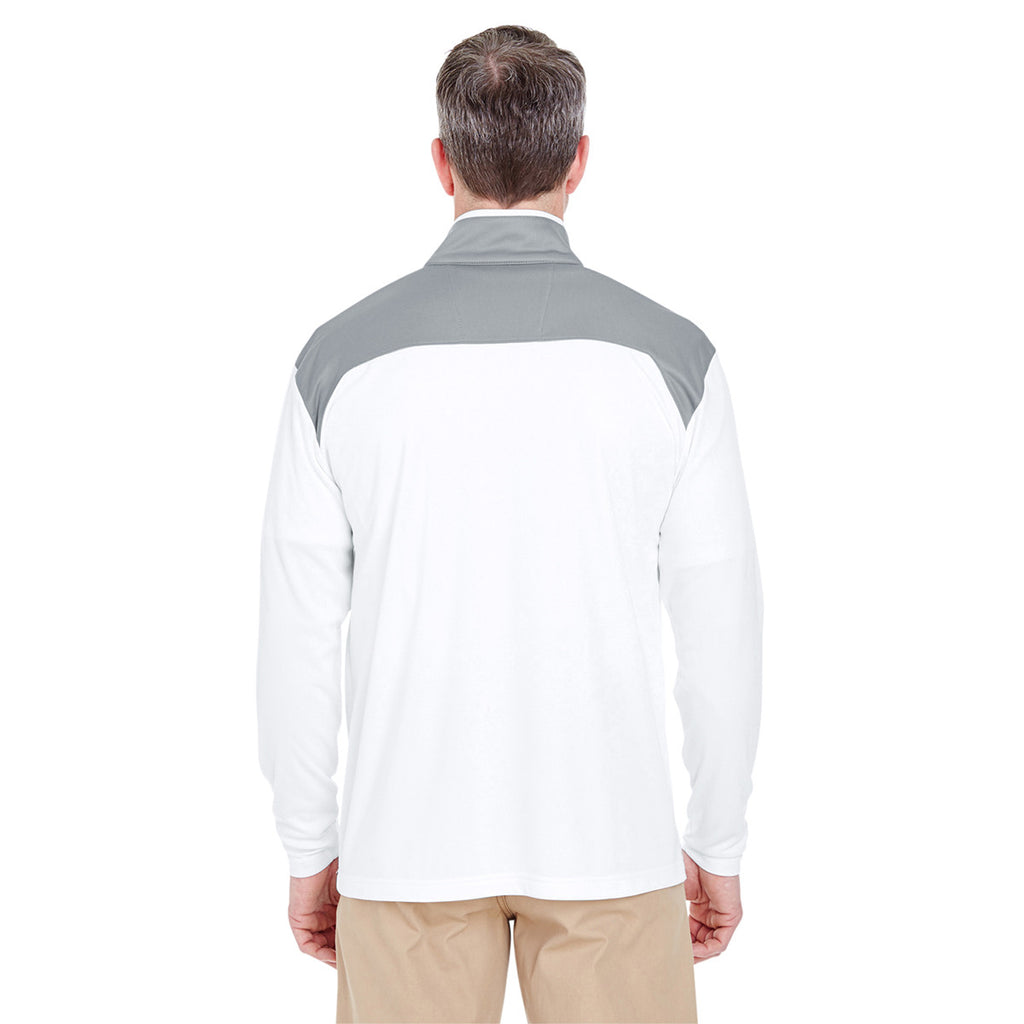 UltraClub Men's White/Silver Cool & Dry Sport Colorblock Quarter-Zip Pullover